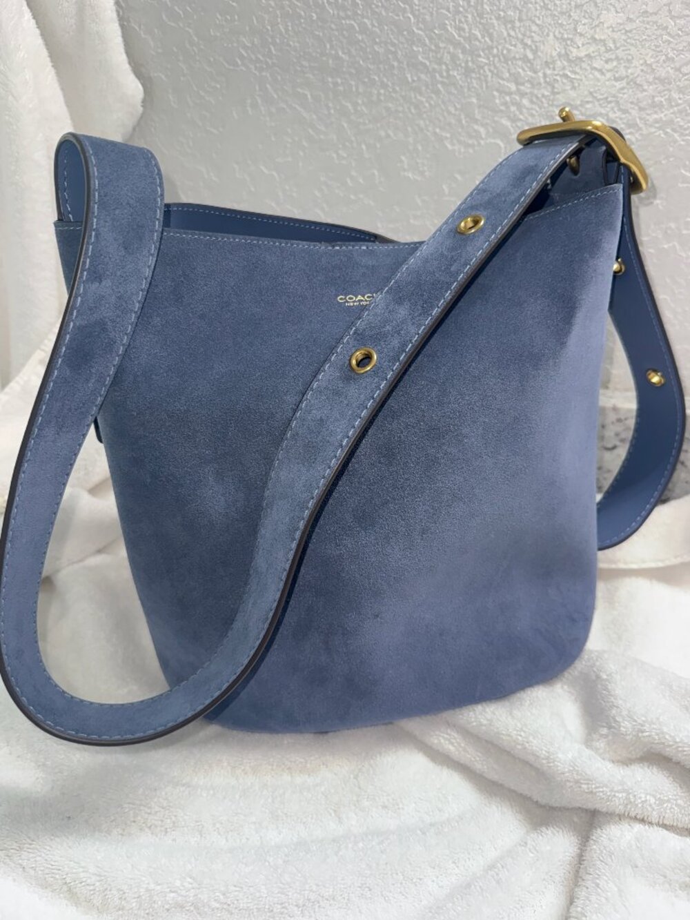 LIKE NEW Coach Bleecker bag blue denim suede.  All 5-star reviews.  Fast Ship